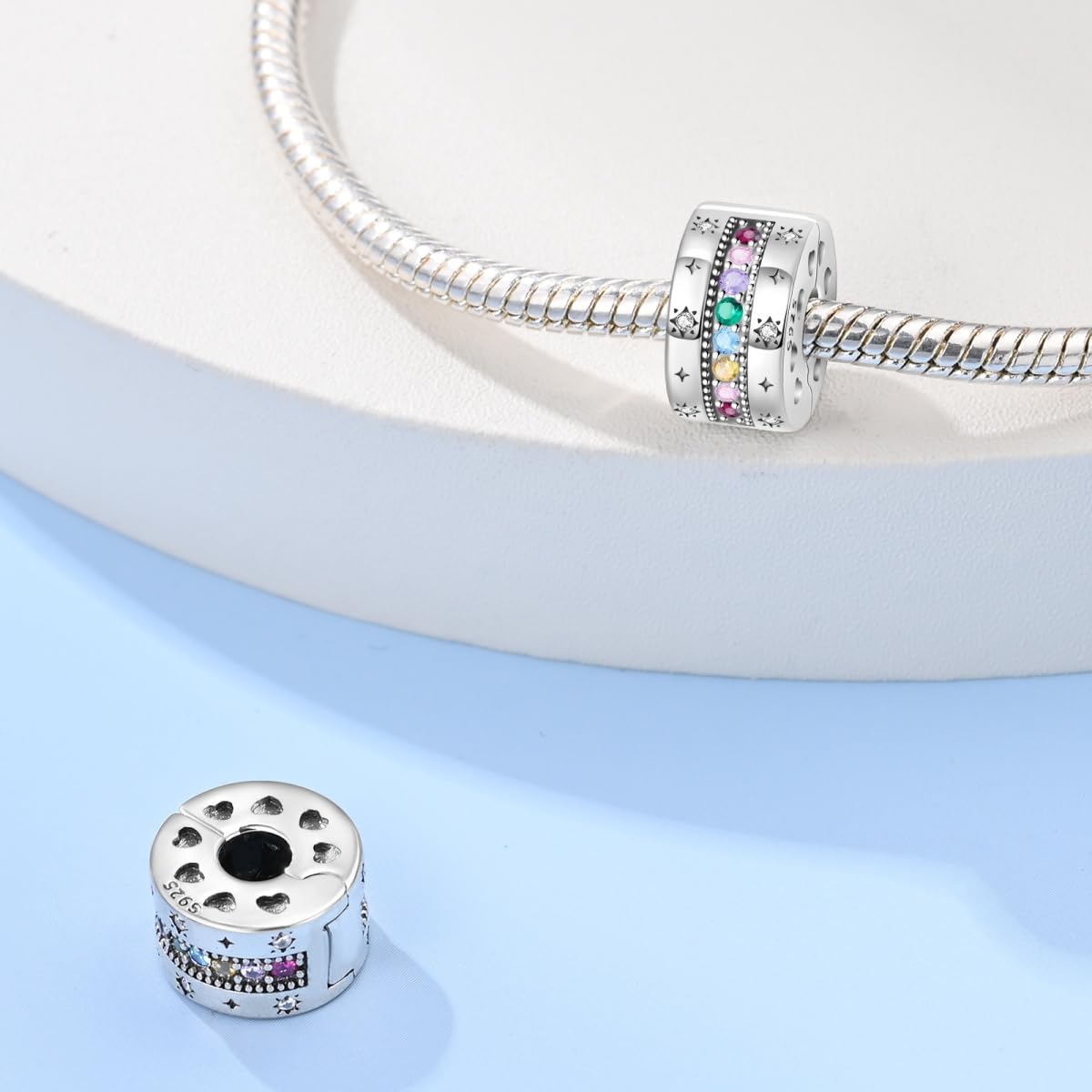 Detalle de YIXUAN Kompatibel mit Pandora Armbändern – 925er Silber Anhänger, Geburtsstein-Charms