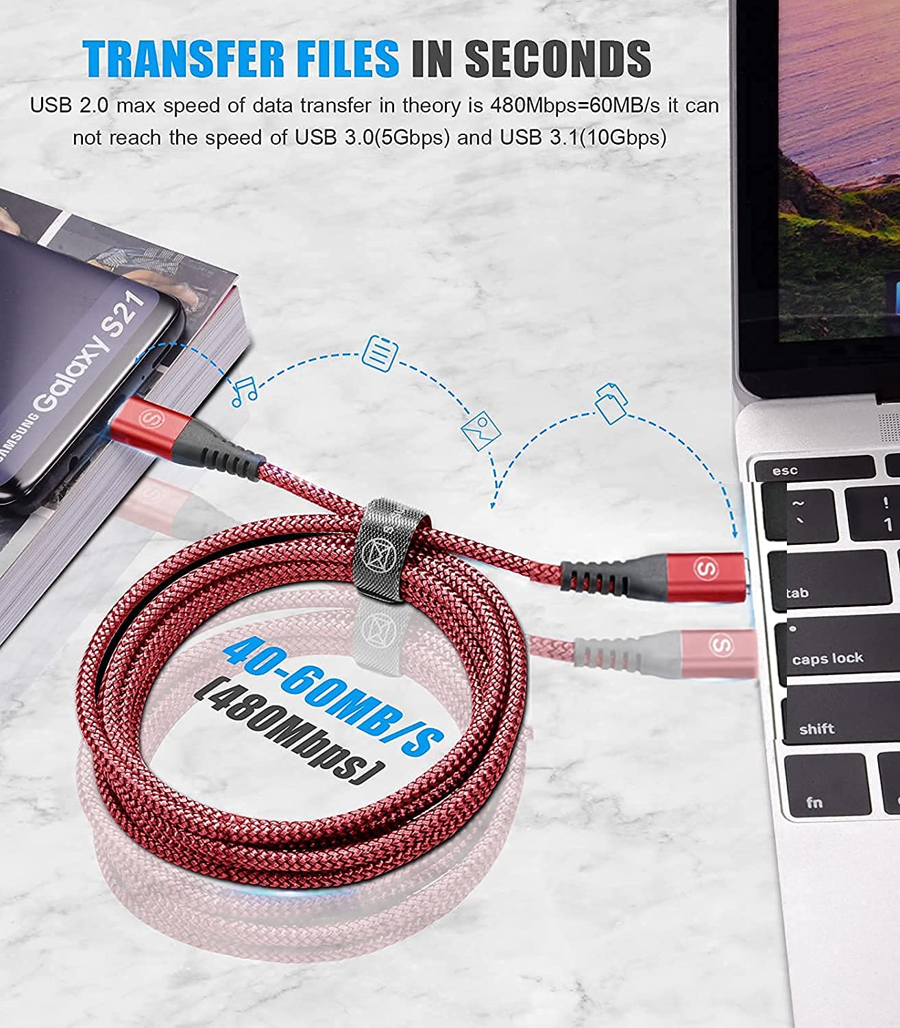 Detalle 2 de sweguard RM USB-C to USB-C Cable, 60W, 2 x 2m Nylon Braided