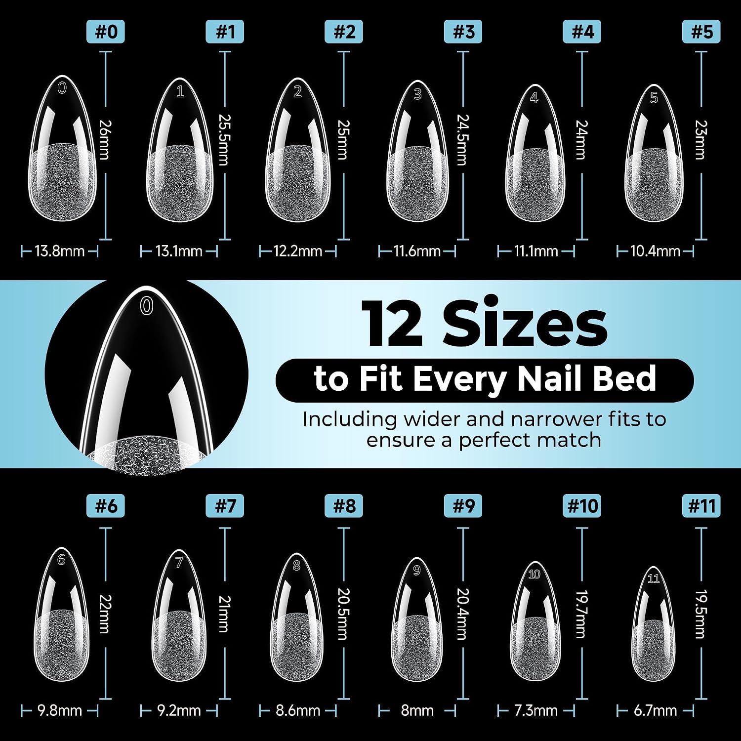 Thumbnail 5 de Luckyfairy LF-F011 Medium Almond Soft Gel Nail Tips, 360 Pieces, 12 Sizes