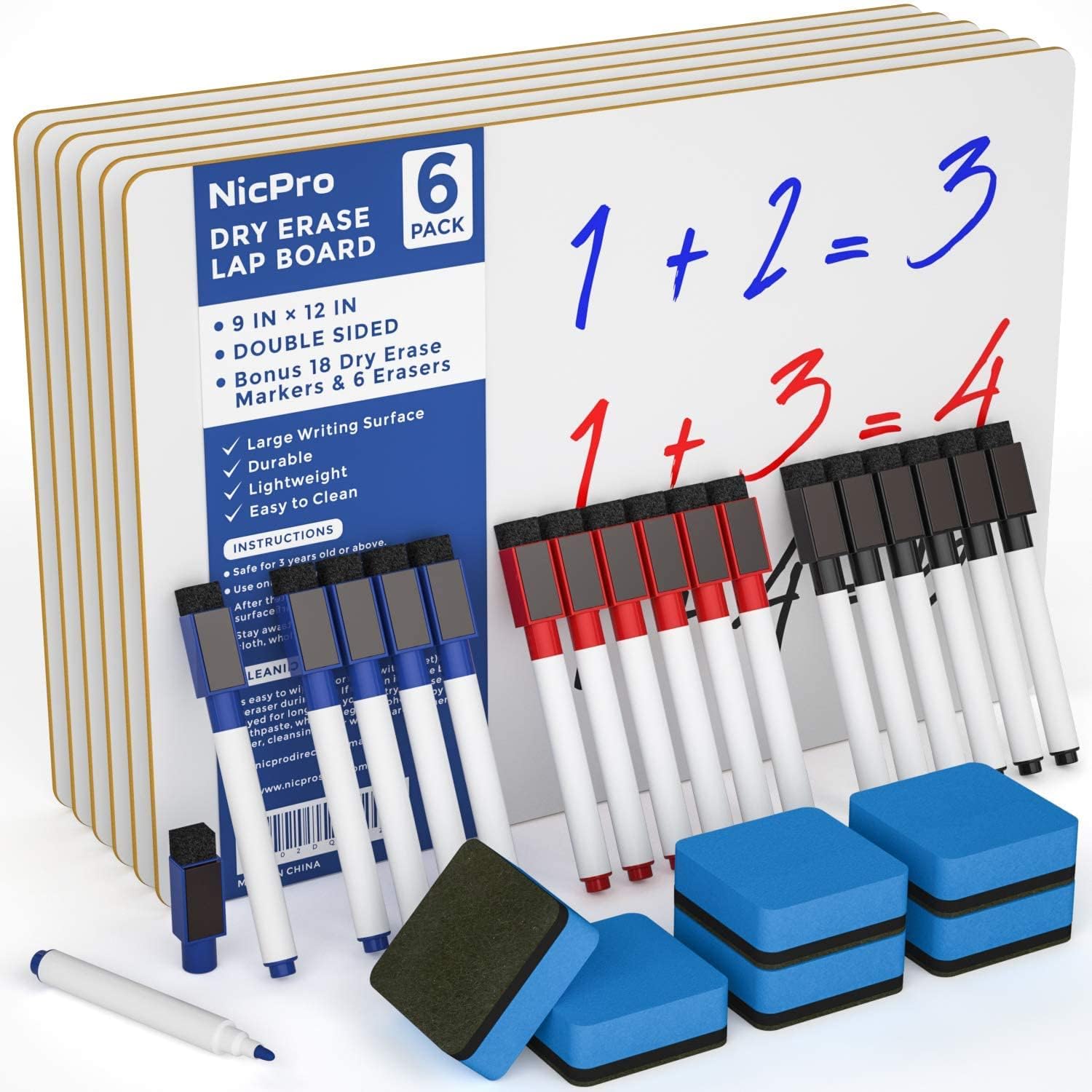 Thumbnail 6 de Nicpro 30 Pack Dry Erase Mini Whiteboard A4 (22 x 30 cm) – Double Sided Lapboards with Pens & Erasers