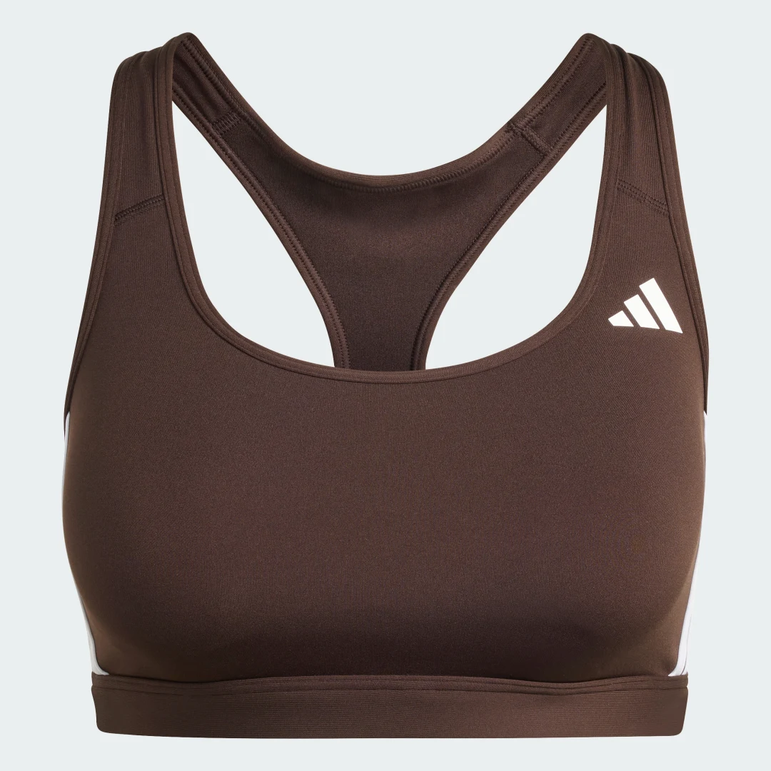 Detalle de Sujetador de entrenamiento para impacto medio Optime Essentials 3 Stripes de Adidas (marrón)