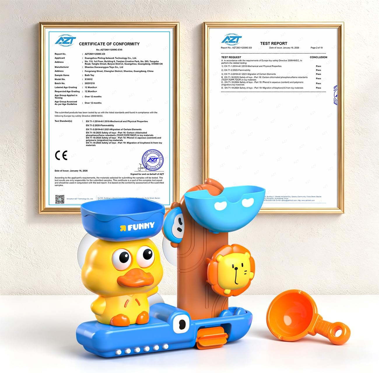 Detalle 2 de Badespielzeug ab 1-3 Jahren für Jungen – Wasserfluss- und Sprüheffekte, Badeente + Löffel