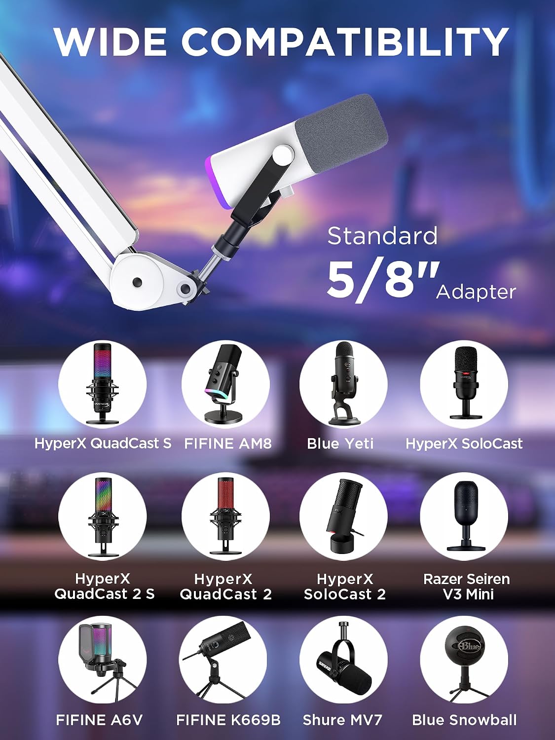 Thumbnail 1 de InnoGear MU-PSA28W Microphone Boom Arm, White, Cable Channels, 32.3-Inch Reach