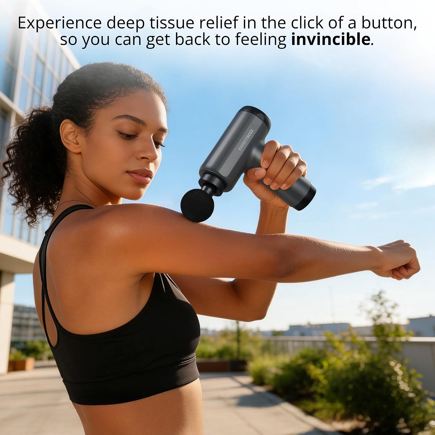 Detalle de BarberBoss Mini Massage Gun with Pressure Sensor – portable percussive massager with 5 intensity levels