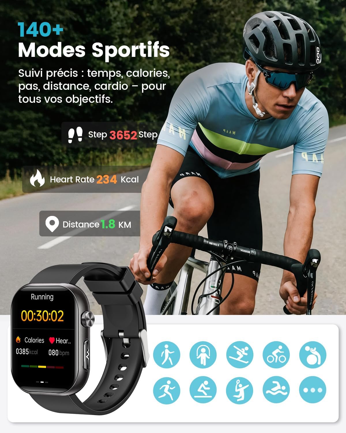 Thumbnail 5 de 2026 Nouvelle Montre Connectée Homme avec ECG et Suivi Santé – 1,97" AMOLED, 140+ Modes sport, HRV et SpO2