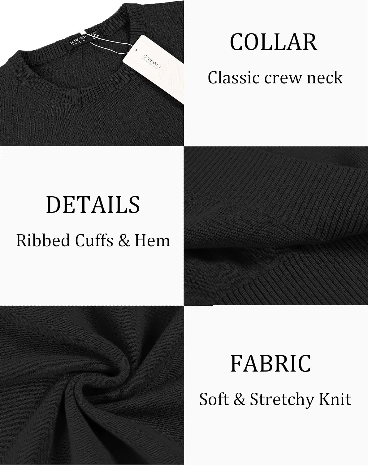 Detalle 2 de COOFANDY Men's Crew Neck Sweater, Slim-Fit Lightweight Knit Pullover