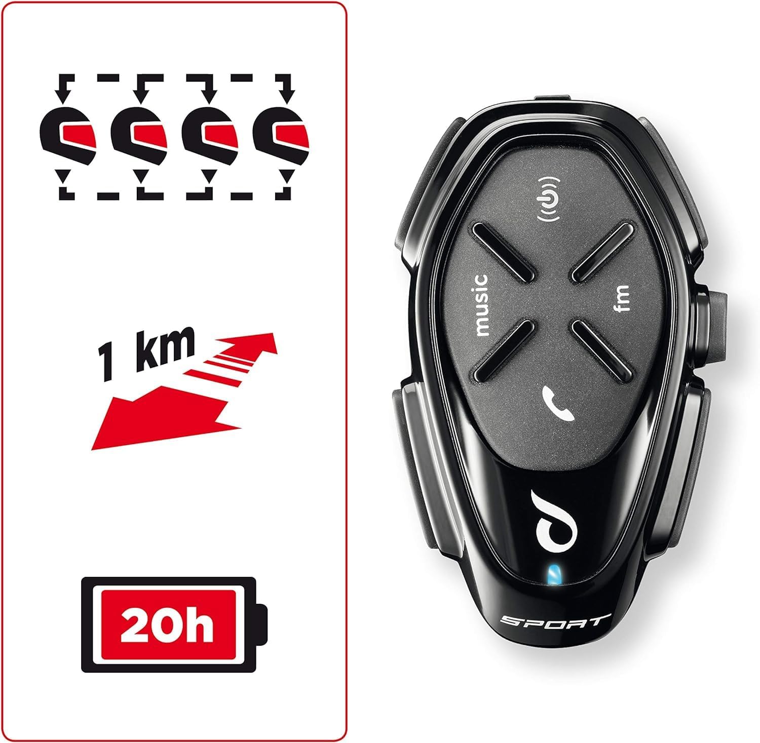 Detalle 2 de Interphone Sport - Système de communication moto Bluetooth, 20 h, 1,2 km