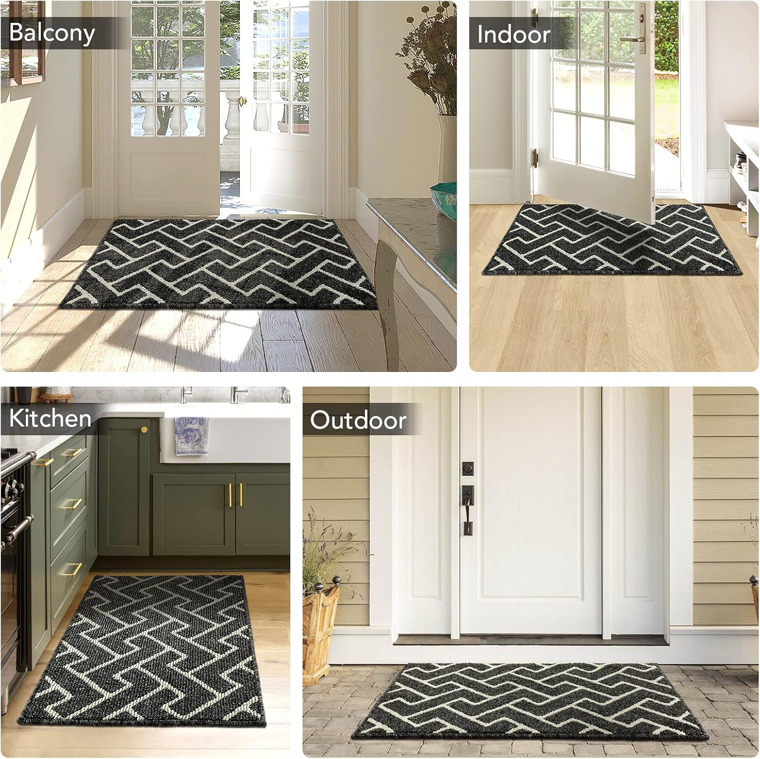 Detalle de hicorfe FSDoor mat-9-119180-Black Indoor Doormat, 47" x 71", Black