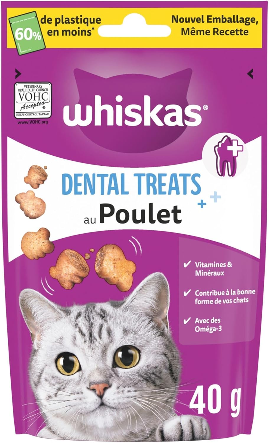 Whiskas Contrôle du Tartre Poulet Friandises pour Chats – Lot de 6 x 40 g