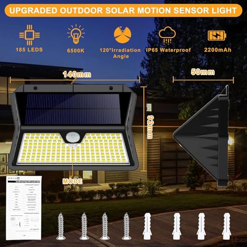 Thumbnail 5 de Luce Solare LED Esterno OUILA 2 Pezzi con sensore di movimento – Faretto da giardino IP65, 185 LED, 6500K