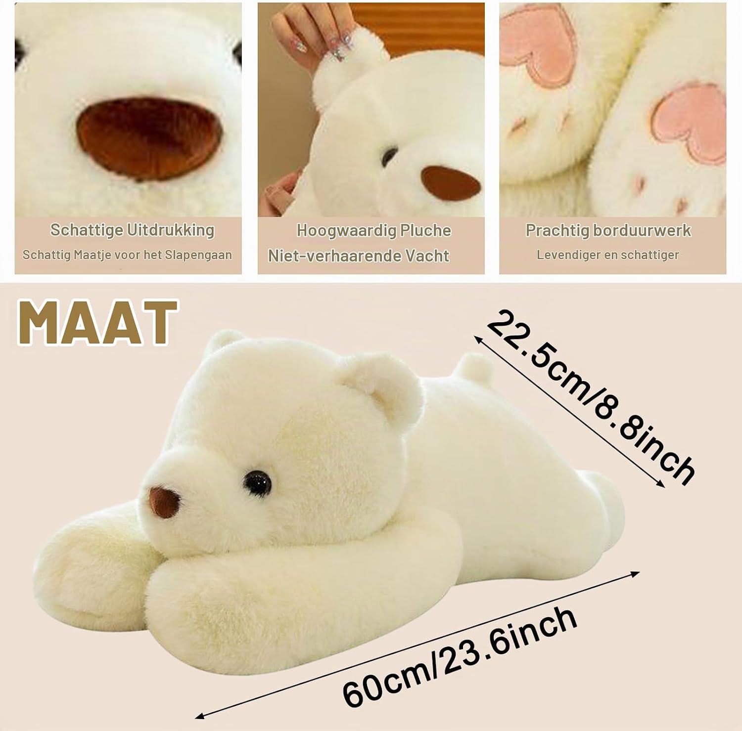 Detalle 2 de MeHoo EUR2304191 verzwaarde knuffelbeer van 60 cm, 1,5 kg