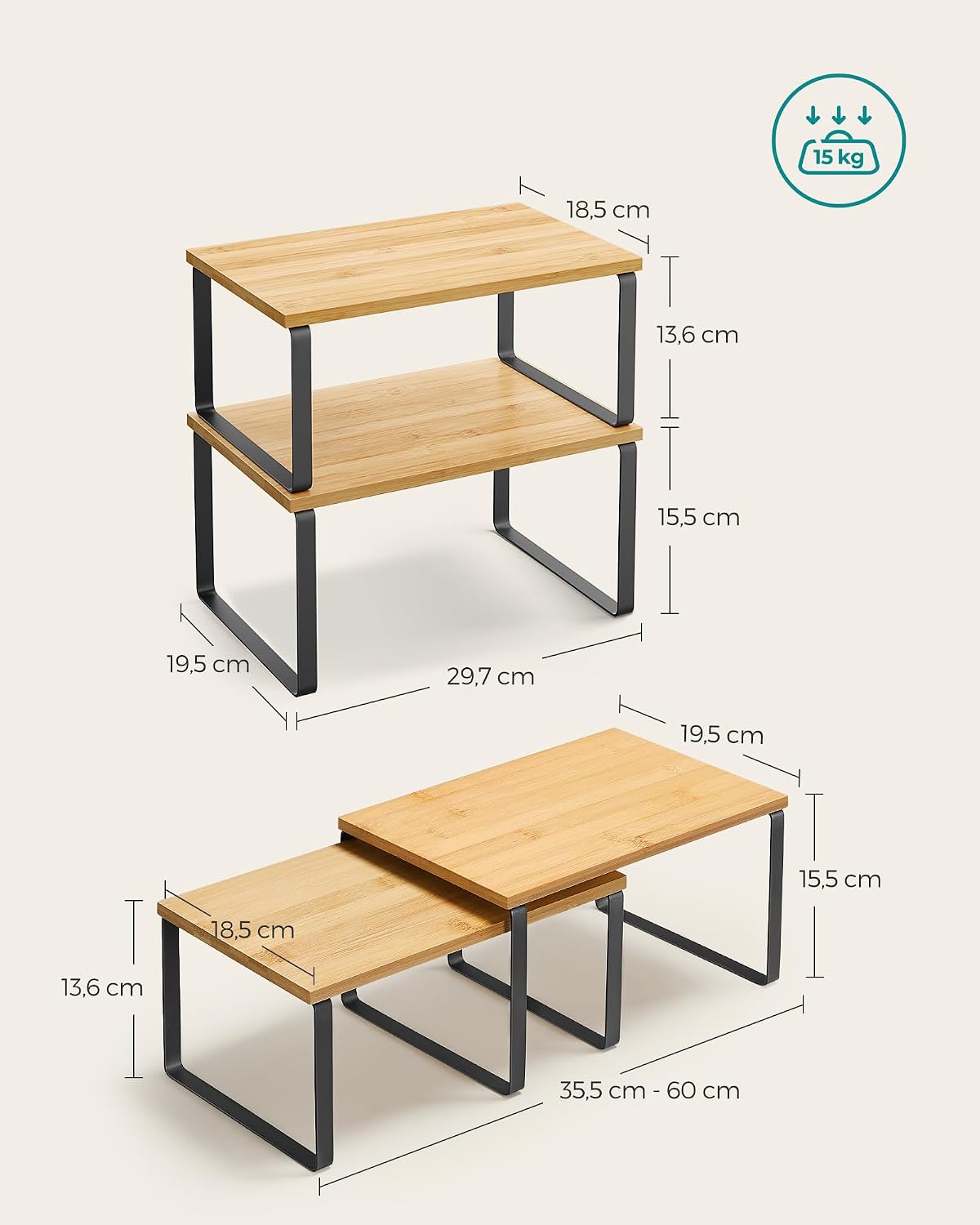 Detalle 1 de SONGMICS BYSTRO KCS10NB kruidenrek, 4-delig, stapelbaar en uitschuifbaar