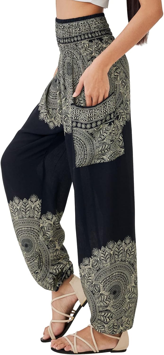 Detalle de Joob Joob Boho Pants for Women — Smocked Harem Yoga Pants with Pocket