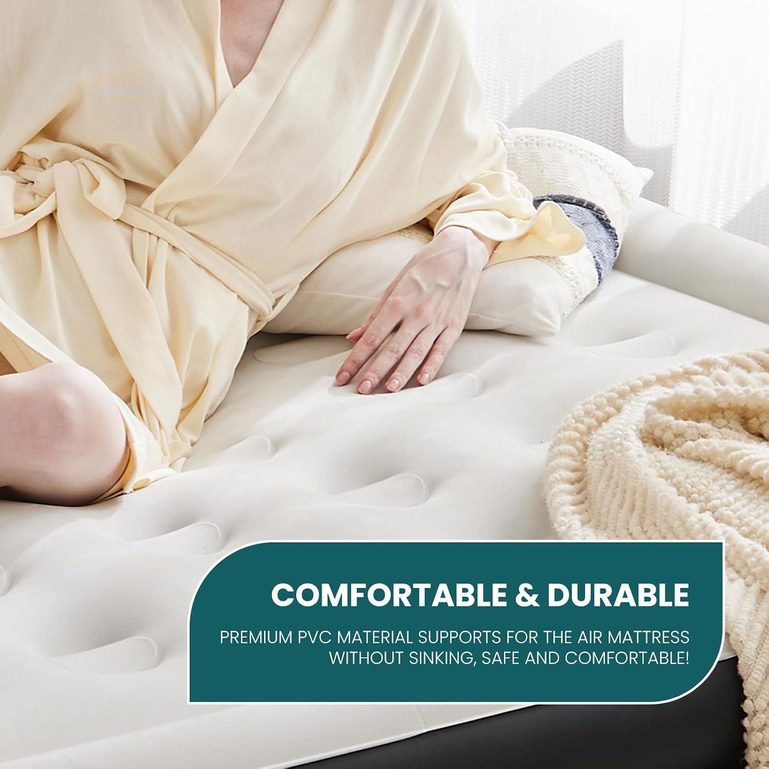Detalle de DUMOS Queen Air Mattress, 22-Inch Double-Height with Built-In Pump