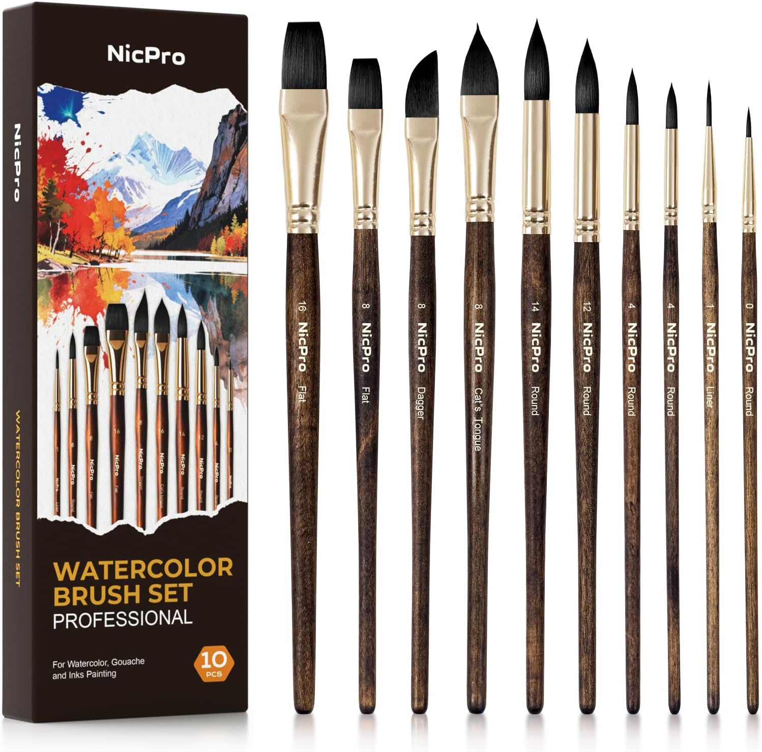 Detalle de Nicpro 10 pinceaux Aquarelle 10 pièces 🎨