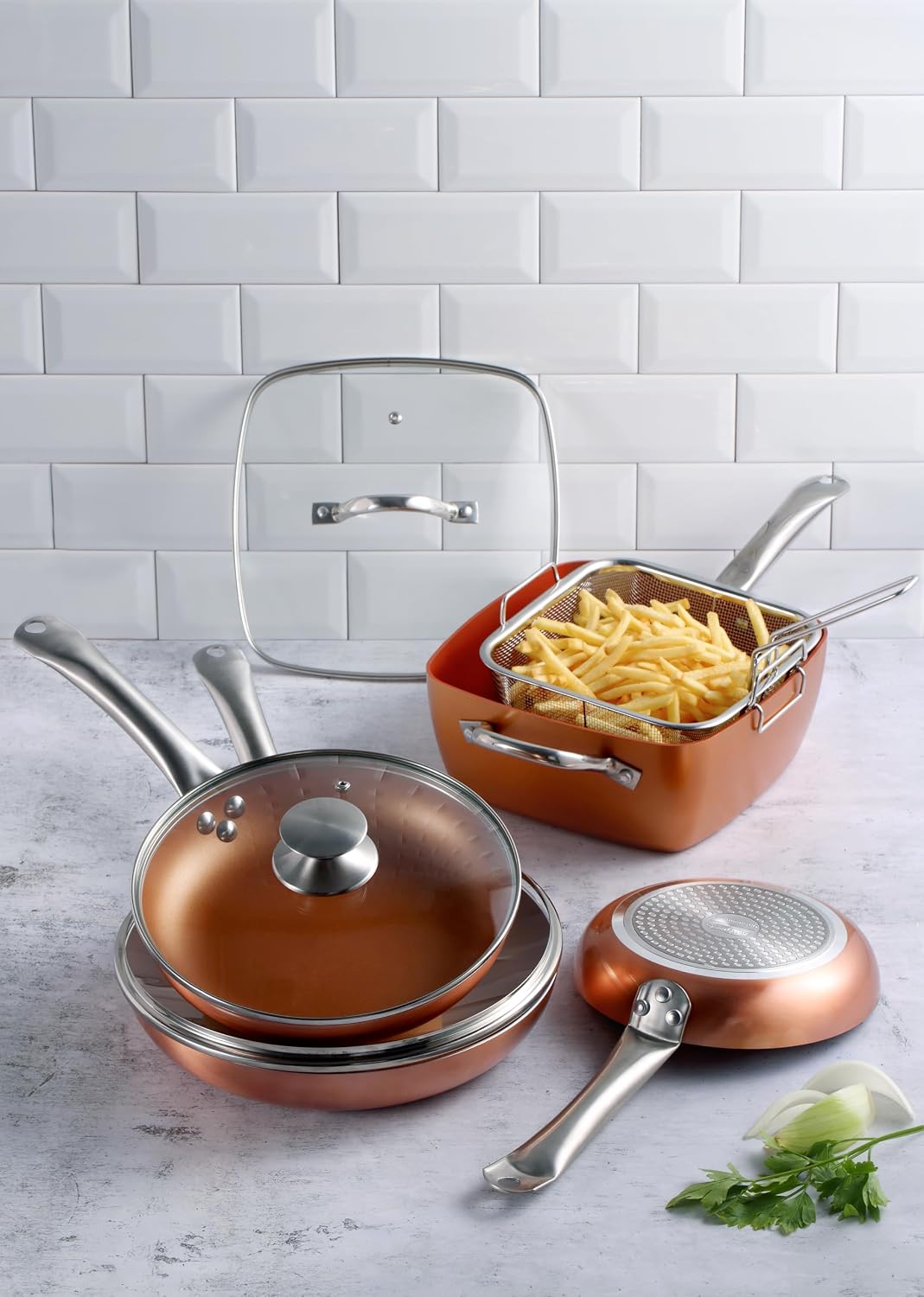 Detalle 2 de San Ignacio Optimum Copper 🍳 Sartén 24cm con Cesta y 5 Funciones