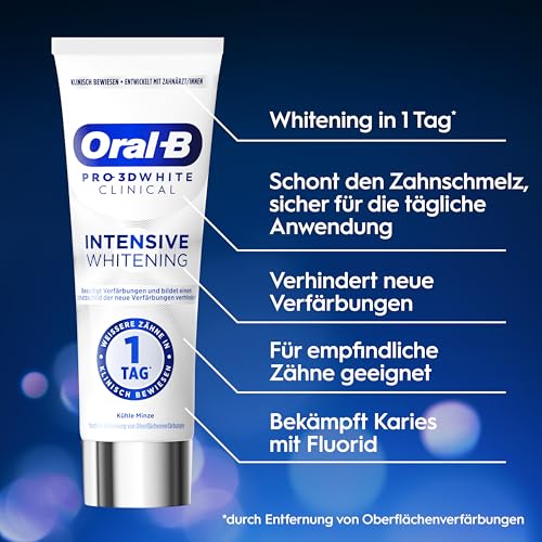 Detalle 2 de Oral-B Pro 3D White Clinical Intensive Whitening Zahnpasta – 2x75 ml, Made in Germany, Kühler Minze