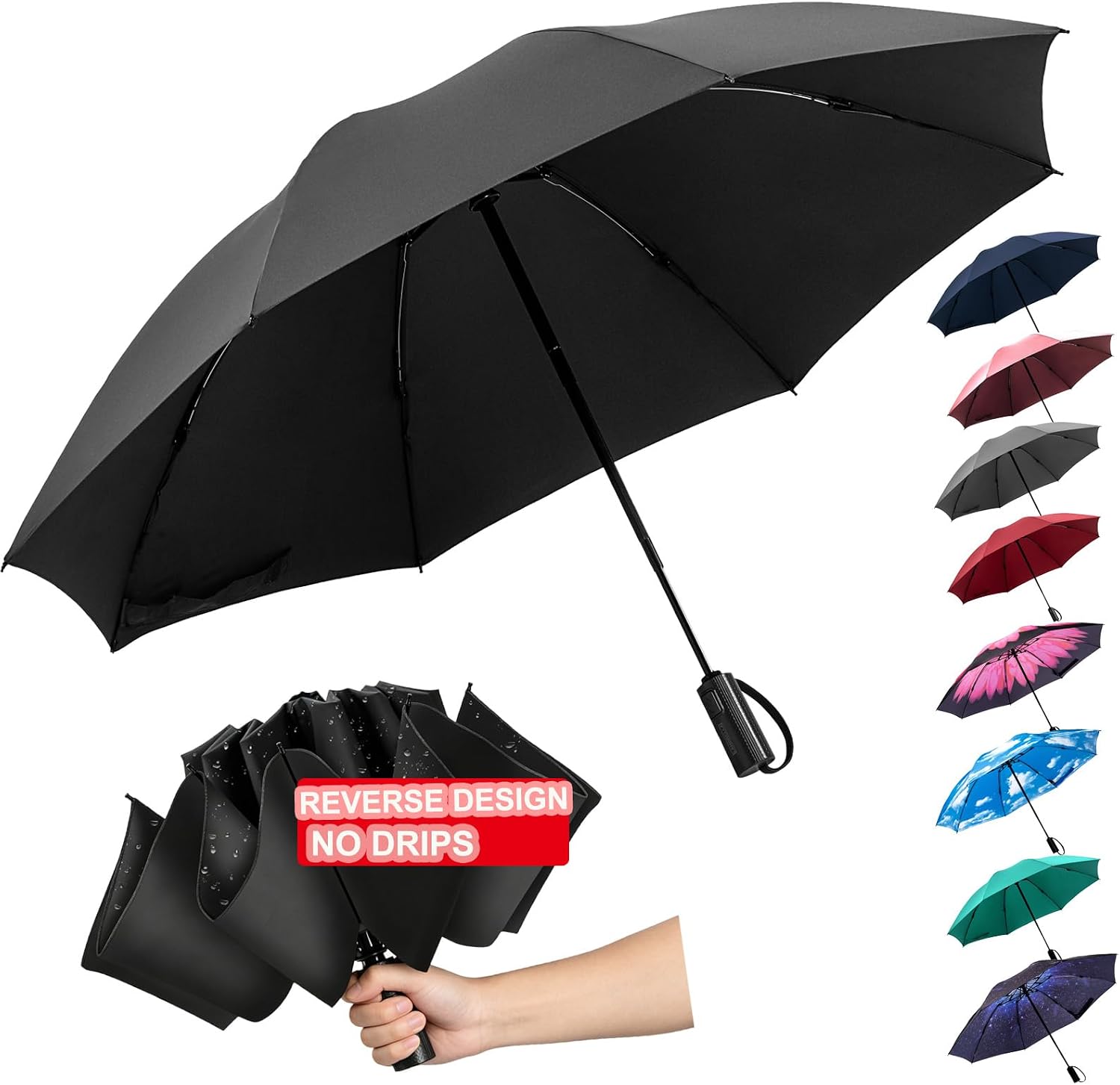Detalle de ACEIken reverse close folding windproof travel umbrella – auto open/close compact compact and portable