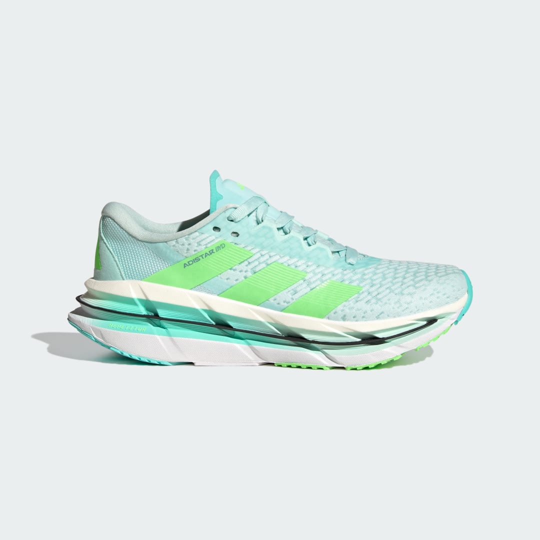 Detalle de Adistar Byd de Adidas: zapatilla turquesa para quemar kilómetros con comodidad