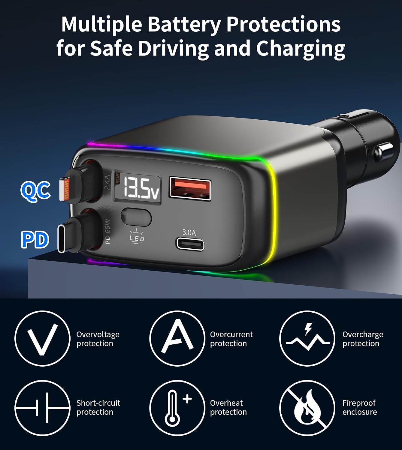 Thumbnail 6 de XXZU 137W Retractable Car Charger 4‑in‑1