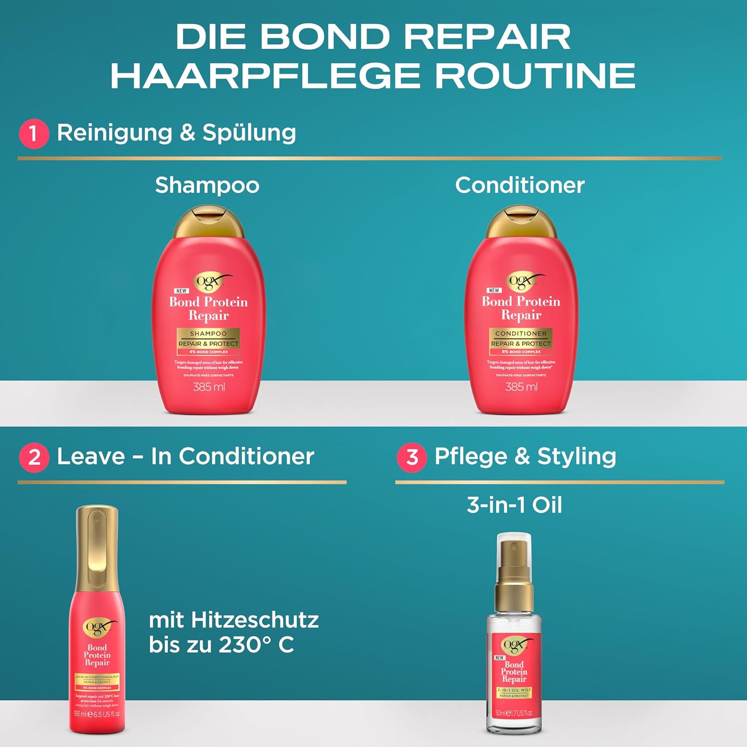 Detalle de OGX Repair and Protect Bond Protein Repair Leave-in Conditioner – Leave-in Haarpflege mit Hitze-Schutzt up to 230°C