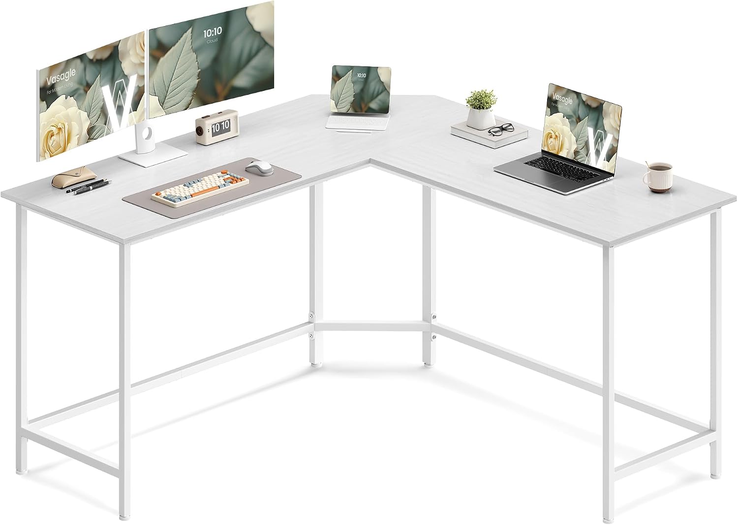 Detalle de VASAGLE Eckschreibtisch L-förmig 140 x 140 cm – Ahornweiß, LWD073W01V1