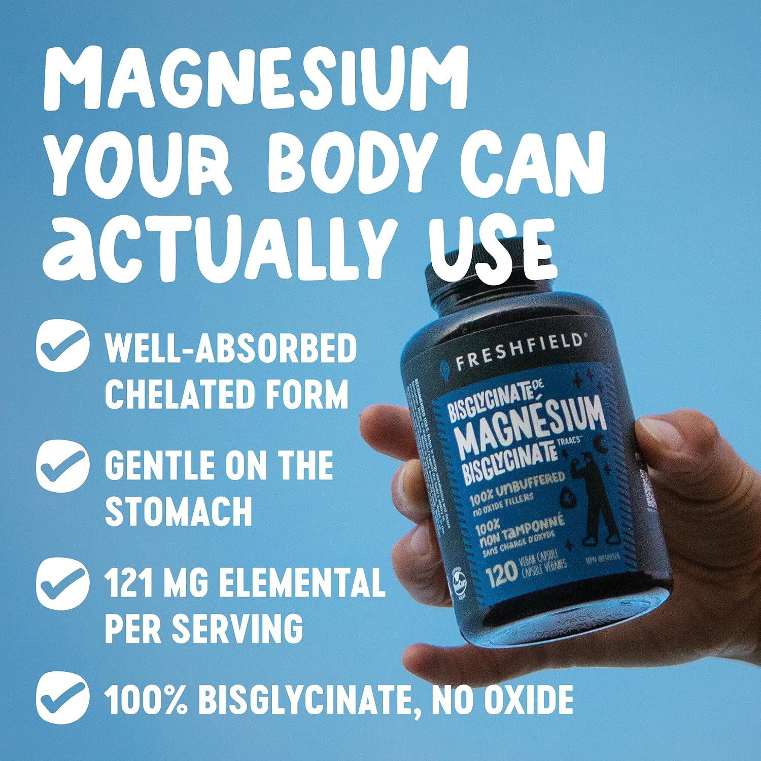 Detalle 2 de Freshfield magnesium glycinate supplement, 121 mg