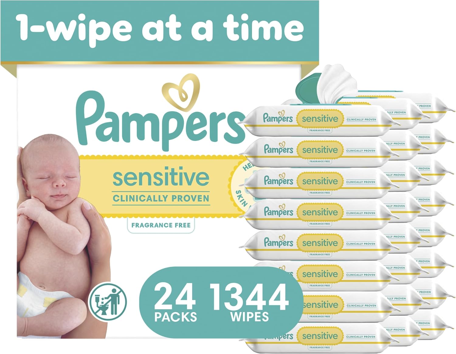 Pampers Sensitive Baby Wipes, 1344 Count in 24 Packs – Fragrance Free & Hypoallergenic