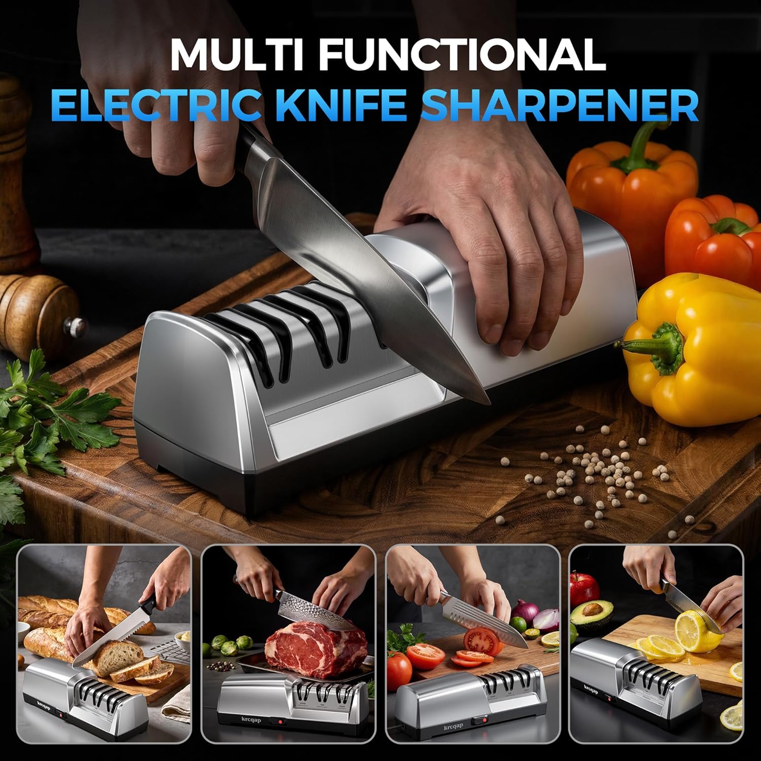 Thumbnail 6 de Electric Knife Sharpener for Kitchen (3-Stage Diamond System) with 15° Precision Angle Guide