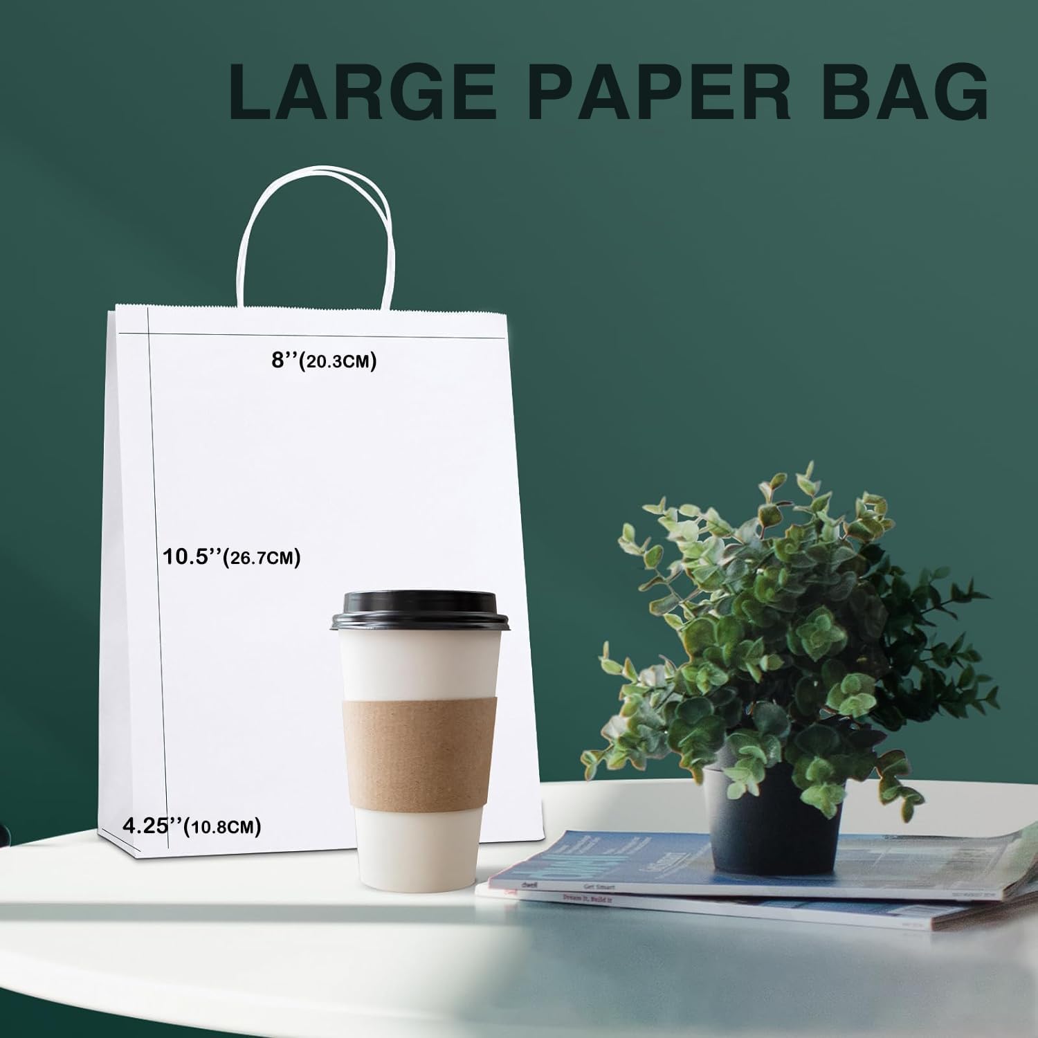 Thumbnail 1 de Switory 50pcs White Paper Bags 8x4.75x10.5in