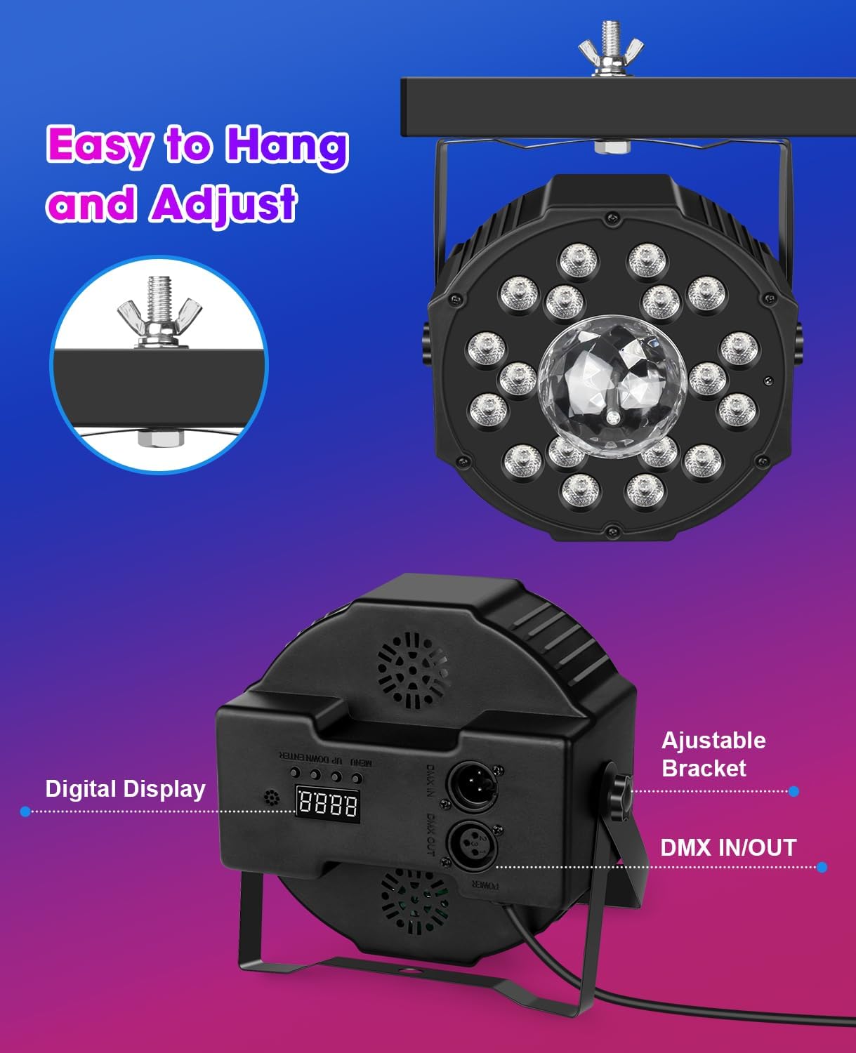 Detalle 1 de Outerman Par light 2-in-1 Party Lights, 18 LEDs, 7 Effects, Sound-Activated