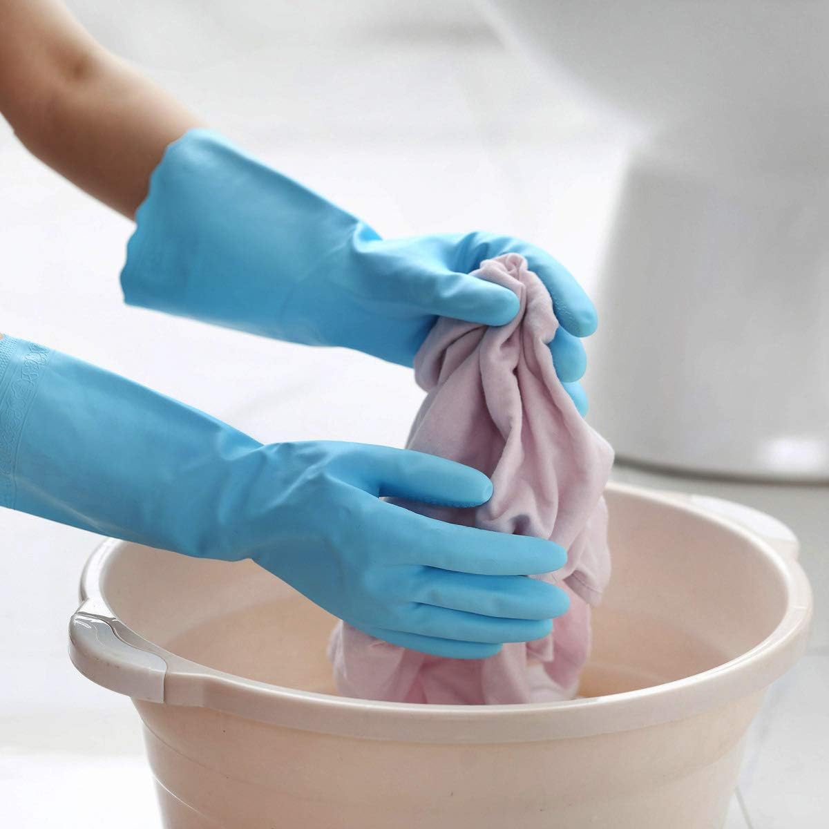 Detalle de HSL Household Cleaning Gloves (2 Pairs) – Latex-Free, PVC, Cotton-Lined, Waterproof, Non-Slip, Medium