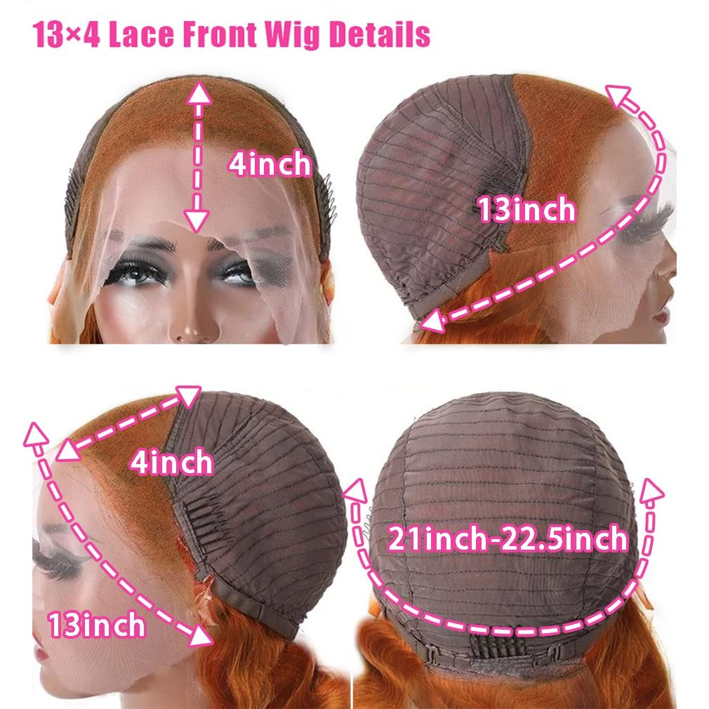 Detalle de 13X4 Dark Ginger Lace Front Wig (Human Hair, Body Wave) — 18 inch, Copper Brown Color, Glueless