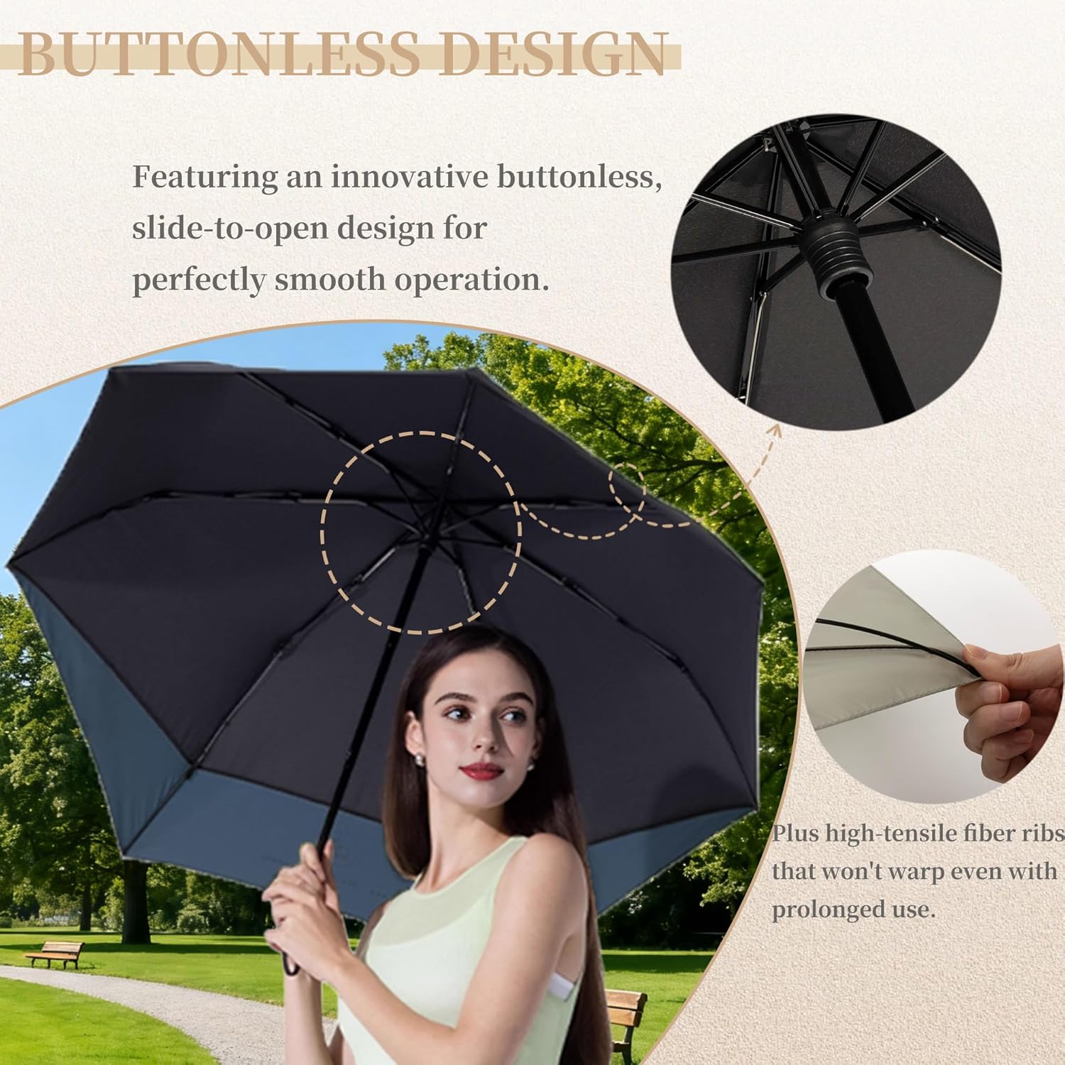 Thumbnail 4 de erised's bifrost Verlängertes Schwalbenschwanz Reise-Faltschirm mit Schiebemechanismus, Teflon-Beschichtung und UPF 50+