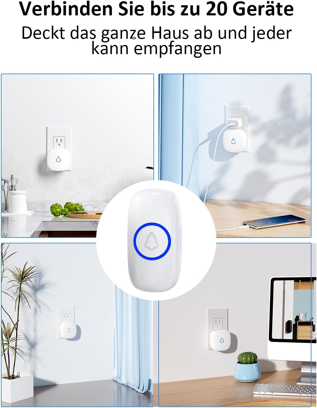 Thumbnail 5 de SECRUI Funkklingel Türklingel Set – 1 Empfänger + 2 Sender, kabellos, 58 Melodien, 120 dB, IP55