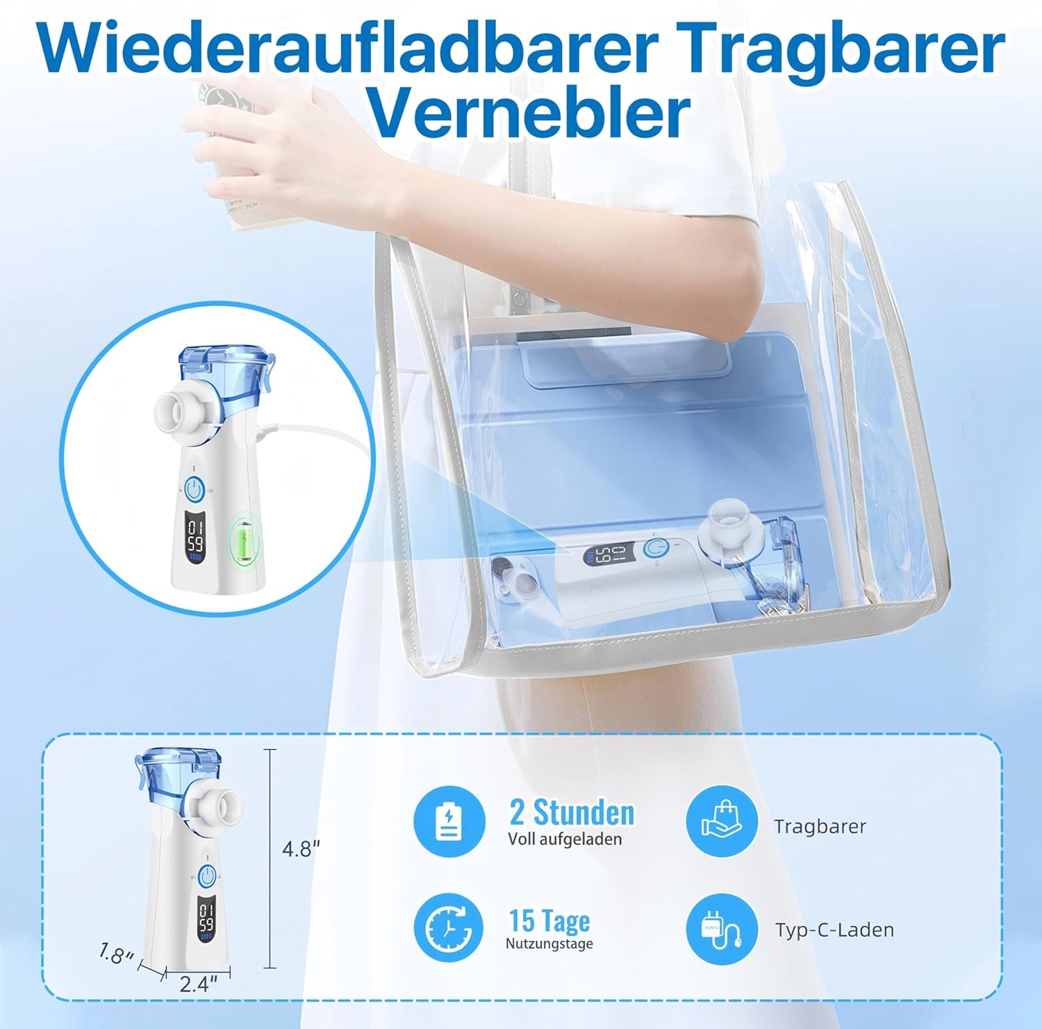 Thumbnail 5 de VapoZen Ultra Leise Inhalationsgerät mit LED-Display, Typ‑C Akku und 2 Masken