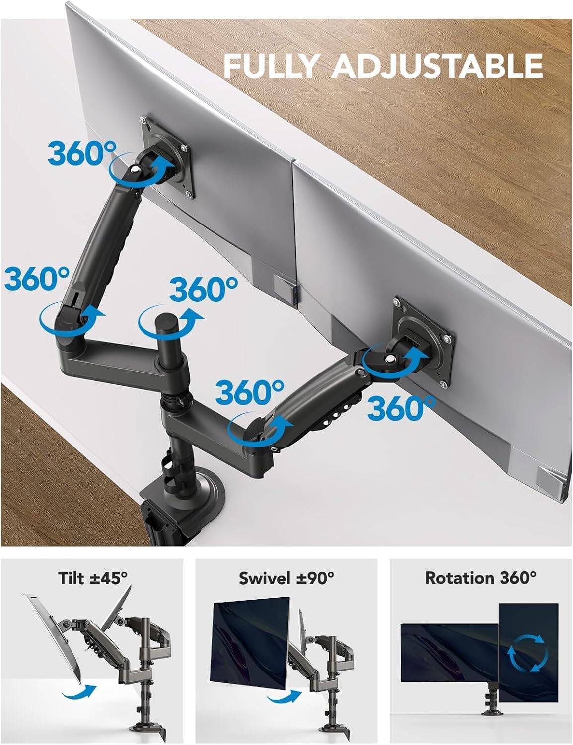 Detalle 2 de HUANUO NITROGLIDE Dual Monitor Stand 19.8 lbs