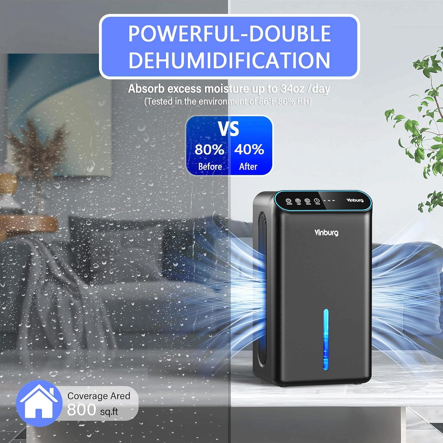 Detalle de Dehumidifier for Basement 85 OZ — Quiet Home Dehumidifier 🏠