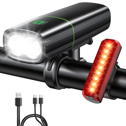 Detalle de Mohard 1200LM Bike Lights with 2 Super Bright LEDs (Front 1200 Lumen, 2600mAh, Rear 350m) with USB-C Rechargeable