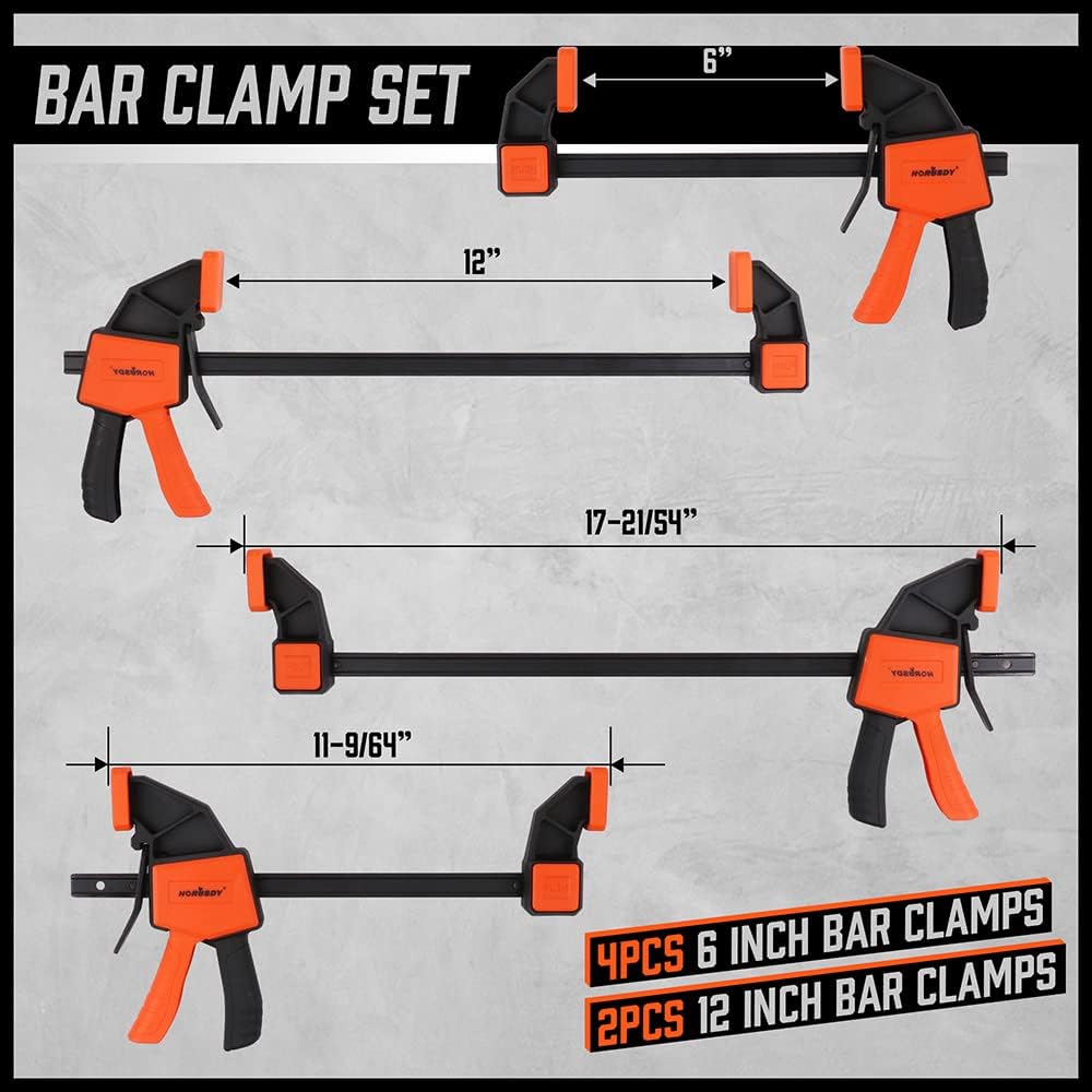 Detalle 2 de HORUSDY 88008 8-Piece Bar Clamp Set, 6" and 12", 150-lb Capacity