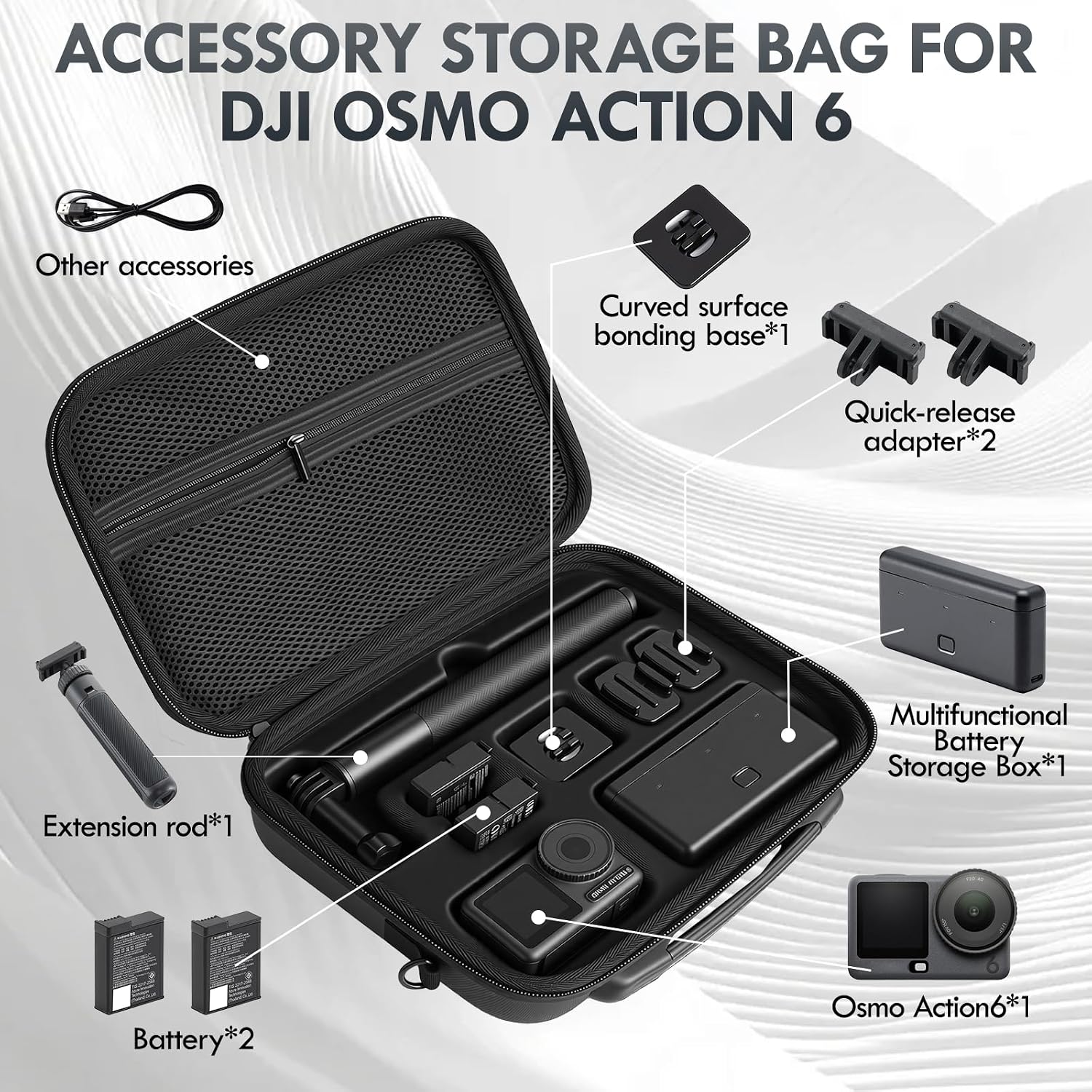 Detalle 2 de INQUIRLLY ST-08006 draagtas voor DJI Osmo Action 6, zwart PU-leer met schouderriem