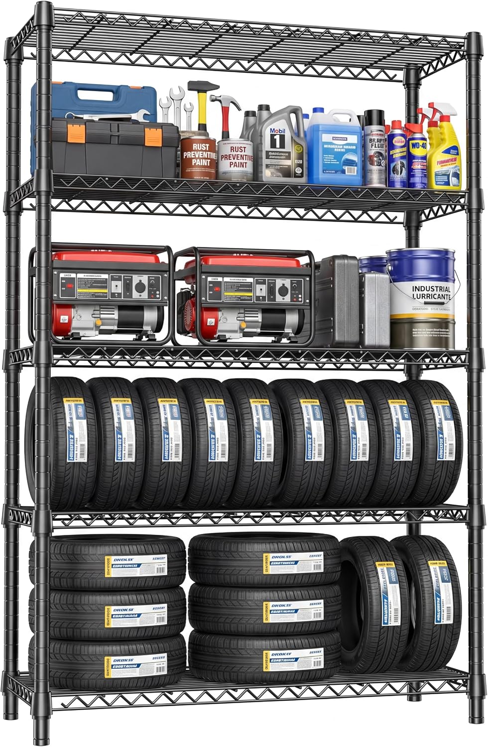 Detalle de IZEUK A40115180FK502-HHX 5-Tier Wire Shelving Unit, 1,750 lb Capacity, Black