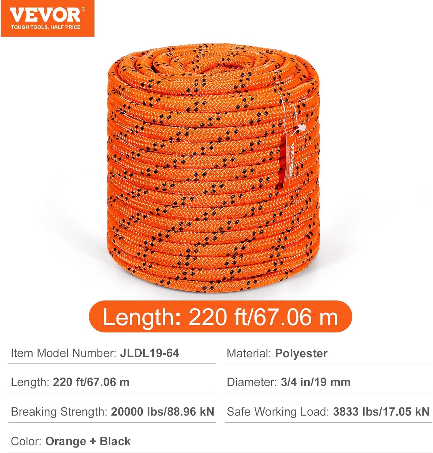 Thumbnail 6 de VEVOR 3/4 in x 220 ft Polyester Rope, 20,000 lb 🧗