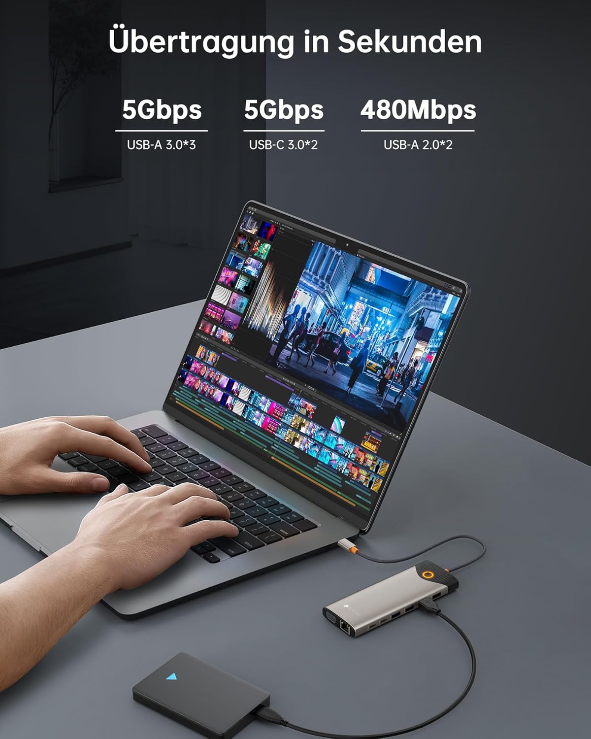 Thumbnail 6 de NOVOO USB-C Docking Station „15 in 1“ für Triple Display: Dual 4K@60Hz, 100W PD, Gigabit Ethernet & Kartenleser