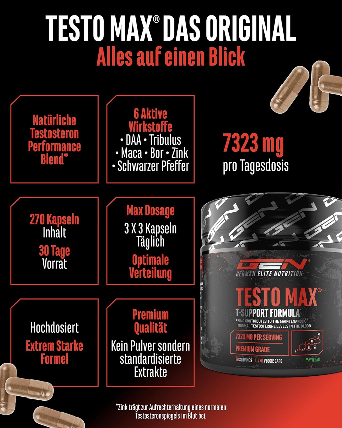 Thumbnail 1 de Testo MAX von German Elite Nutrition – 270 vegane Kapseln mit 7323 mg Tagesdosis