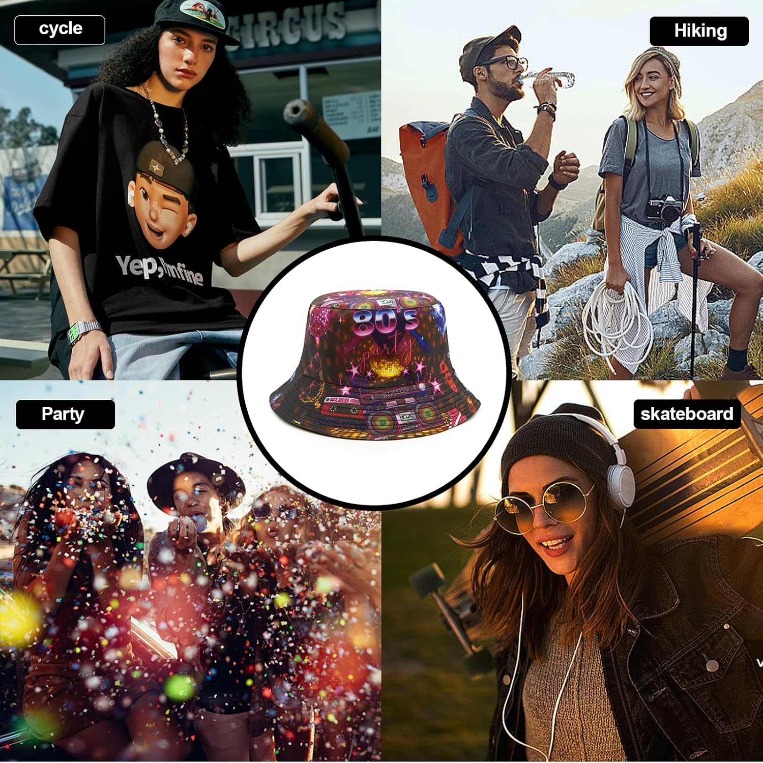 Thumbnail 6 de YAMEIZE Retro Style 80s Reversible Bucket Hat
