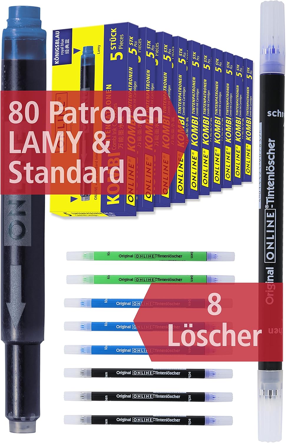 ONLINE 80x LAMY-kompatible Patronen blau + 8 Tintenkiller ✒️