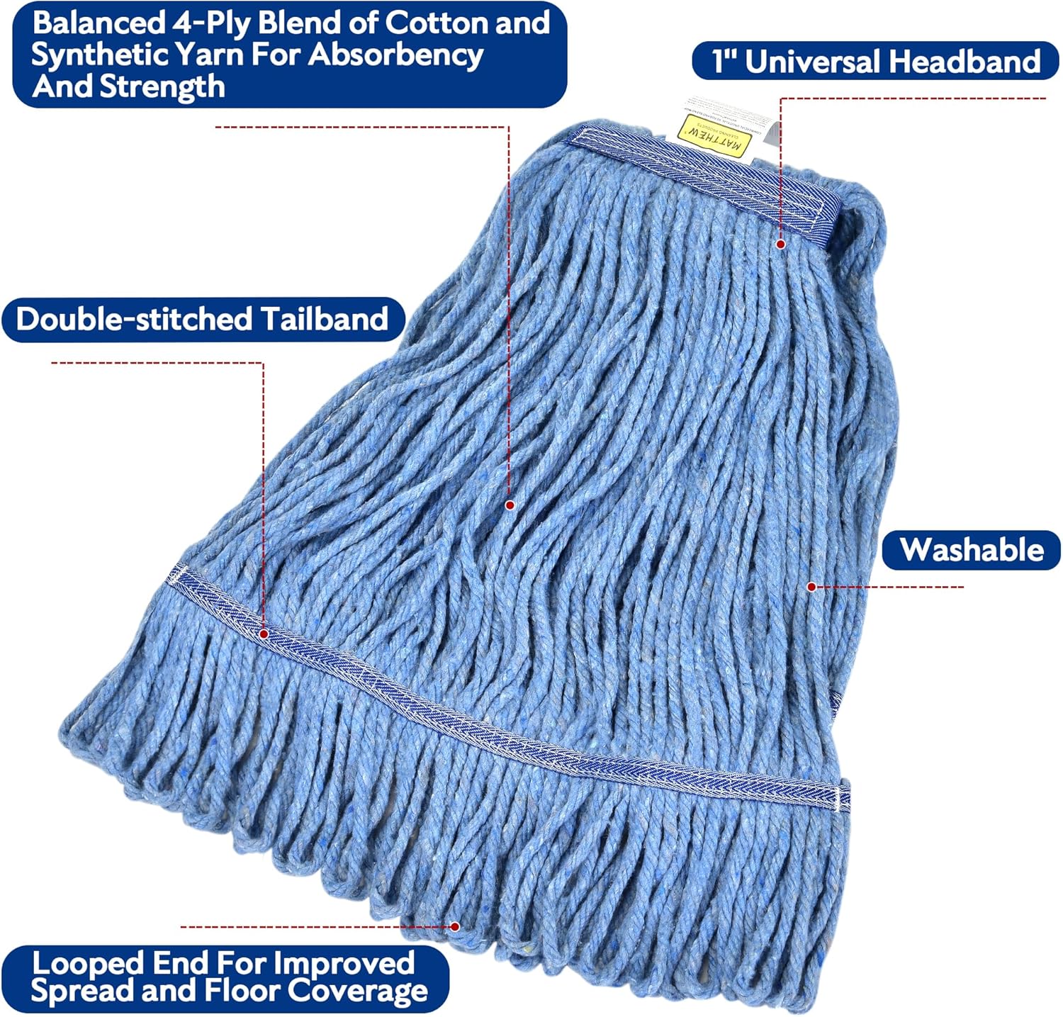 Thumbnail 2 de Matthew Cleaning Heavy Duty Mop Head Replacement (Pack of 6) by L Luke Supply