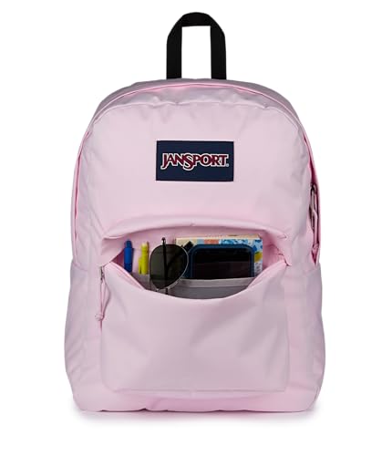 Detalle de JanSport SuperBreak One Backpack (Pink Ice) — Durable, Lightweight Daypack with Organized Front Pocket