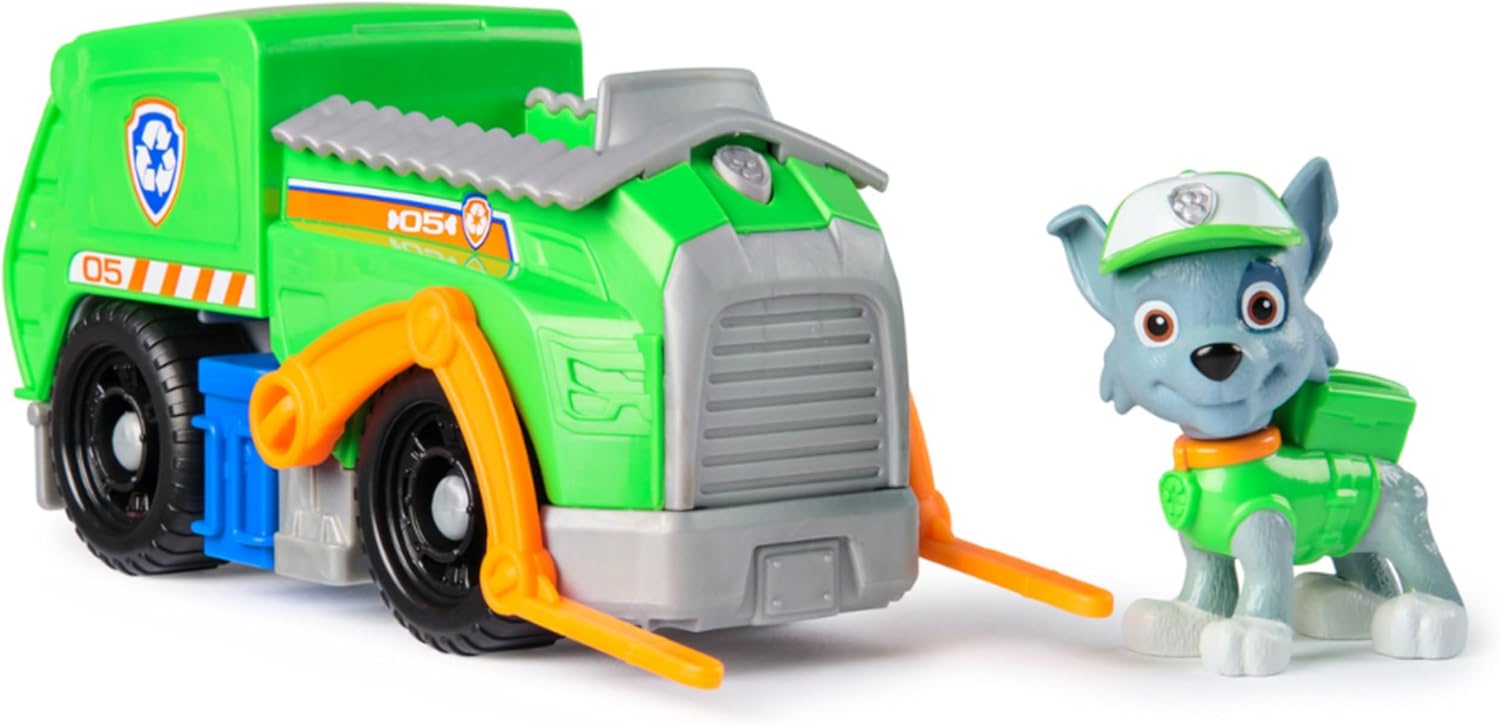 Detalle de Paw Patrol: Camion per il Riciclo di Rocky con Action Figure – Veicolo di Salvataggio per Missioni di Riciclo
